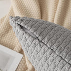 Kevin Textile Super Soft Plush Corduroy Solid Textured Large Boho Throw Euro Pillow Sham Cushion Cover for Couch Floor 2 Pcs 24 x 24 Inch (60cm) Light Grey