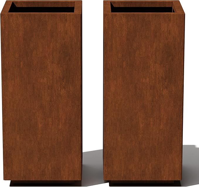 Veradek Corten Steel Series Pedestal Planter - Tall Corten Steel Planter for Outdoor Porch/Patio | Naturally Rusting Steel for All-Weather Use | Modern Rustic Décor for Tall Plants, Trees, Flowers
