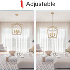 MELUCEE 16-inch Wide Farmhouse Chandelier Gold, 6-Light Vintage Openwork Cage Pendant Lighting Lantern Hanging Ceiling Light, Ideal for Kitchen Island Dining Areas Foyer, E12 Base