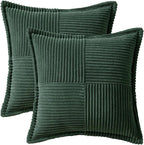 MIULEE Christmas Decorative Throw Pillow Covers for Couch Bed Livingroom 16x16 Inch Set of 2 Dark Green Boho Accent Throw Pllows Broadside Striped Patchwork Soft Corduroy Pillowcases