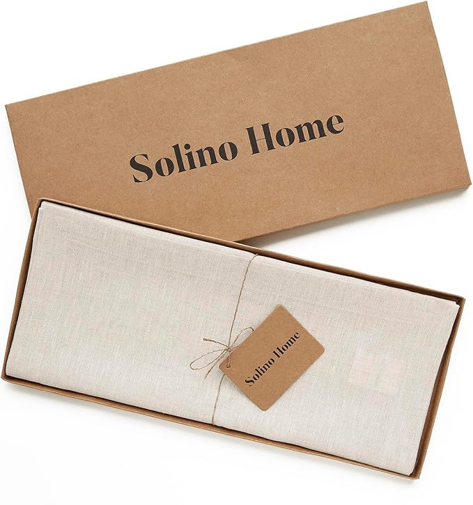 Solino Home Linen Table Runner 60 Inches - 100% Pure Linen Light Natural Table Runner 14 x 60 Inch Ideal for Dresser and Coffee Tables - Fall, Autumn, Thanksgiving, Holiday - Athena