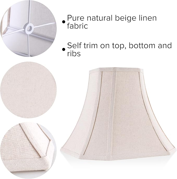 Beige Square Cut Corner Bell Lamp Shade Set of 2 Medium Linen Lampshade 6.5``Top×13``Bottom×10.6``Hight(Spider) Vintage Lamp Shade for Table & Floor Lamp - Lampshade Replacement