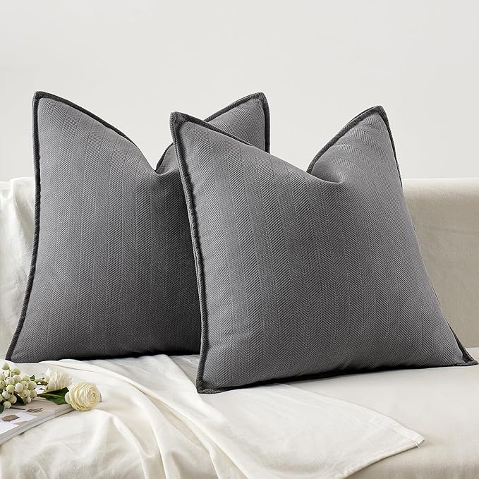 MIULEE Pack of 2 Grey Decorative Pillow Covers 22x22 Inch Soft Chenille Luxurious Couch Throw Pillows Farmhouse Cushion Covers Euro Shams with Elegant Design for Sofa Bedroom Living Room Home Decor