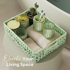 Bathroom Accessory Set with Plastic Wicker Basket,Glass Bathroom Accessories Set Green Bathroom Sets Bathroom Set, Diamond Soap Dispenser and Toothbrush Holder Set for Bathroom Decor