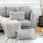 WLNUI Set of 2 Light Grey Christmas Decorative Pillow Covers New Luxury Series Merino Style Faux Fur Fluffy Throw Pillow Covers Fuzzy Cushion Case for Sofa Bedroom Living Room Home Decor 18x18 Inch