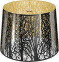 ALUCSET Stainless Steel Large Lampshade, Drum Lamp Shade 11" Top x 13" Bottom x 10" High for Table Floor Lamps, Black Polished Gold-plated Etched Forest Replacement Shade, Spider Fitter