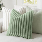 MIULEE Faux Fur Decorative Throw Pillow Covers 20x20 Inch Set of 2, Modern Spring Home Decor Soft Plush Couch Pillows Cozy Fluffy Cushion Covers for Sofa Bed Sage Green