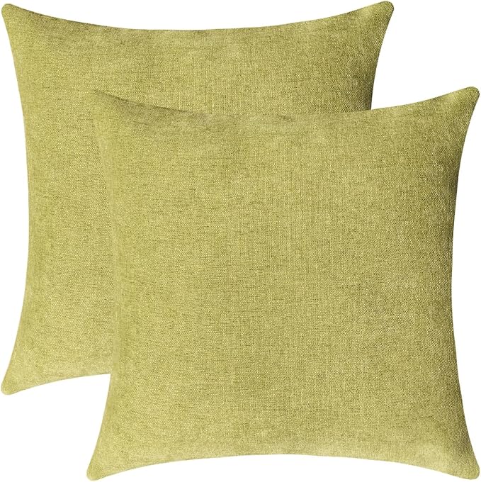 Jeneoo Decorative Grass Green Throw Pillow Covers Square Chenille Comfy Solid Cushion Couch Cases for Home Livingroom Sofa Decor (Set of 2, 20 x 20 Inches)