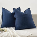 MIULEE Pack of 2 Navy Blue Decorative Pillow Covers 24x24 Inch Soft Chenille Luxurious Couch Throw Pillows Farmhouse Cushion Covers Euro Shams with Elegant Design for Sofa Bed Living Room Home Decor