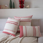 Christmas Pillow Covers 12x20 Inch Set of 2, Red Textured Boho Christmas Decorative Couch Pillow Cases for Farmhouse Home Decor, Accent Cushion Cover for Sofa, Bed, Living Room, Bedroom