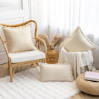 Throw Pillow Covers 16x16 Set of 2 Striped Fringe Pillow Cover Farmhouse Cushion Covers with Tassel Neutral Boho Pillows Decorative Square Pillowcase for Couch Sofa Bed, Yellow