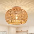 Boho Ceiling Light Fixtures Rattan Chandelier Bedroom Light Small Rattan Flush Mount Ceiling Light Hand-Woven Chandelier for Nursery Light Kitchen Farmhouse Chandeliers