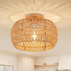 Boho Ceiling Light Fixtures Rattan Chandelier Bedroom Light Small Rattan Flush Mount Ceiling Light Hand-Woven Chandelier for Nursery Light Kitchen Farmhouse Chandeliers