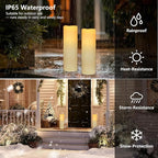 Kimjo 14" x 4" Large Outdoor Candles with Remote: Battery Operated LED Flameless Candles with Timer - Realistic Fake Waterproof Flickering Pillar Candles for Patio Porch Lanterns (Ivory 2 Pack)