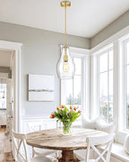 Gold Pendant Lights Kitchen Island, 8" Large Hanging Light Fixtures with Clear Glass Shade, Modern Brass Kitchen Pendant Lighting Over Island for Dining Room, AD-25045-1PB-GD