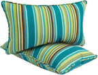 Outdoor Lumbar Pillows Water Resistant 12x20 inch,Decorative Throw Pillow Set of 2 with Insert,Hidden Zipper Headrests for Patio Furniture Sofa Couch Chair(Green Stripe)