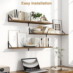 Fun Memories Long Wall Shelves for Bedroom, Set of 3 Large 40-Inch Floating Bookshelves, Rustic Wood Display Shelf for Home and Office (Rustic Brown)