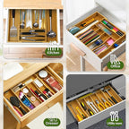 Bamboo Kitchen Drawer Organizer, Expandable Cutlery Tray Utensil Organizer with Grooved Silverware Drawer for Flatware Silverware in Kitchen 8 Slot, Natural, 11.6"-18.9"W, 14.96"H, 1.97"D