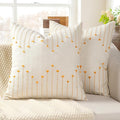 Boho Throw Pillow Covers 18x18 Set of 2 Neutral Woven Decorative Pillowcases Cotton Tufted Couch Pillows Modern Farmhouse Accent Cushion Covers for Sofa Couch Bed Living Room Home Decor, Golden Yellow
