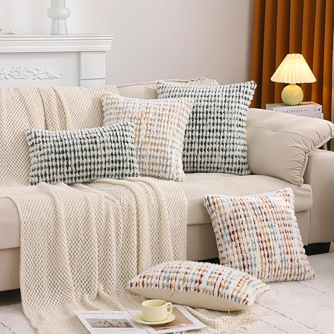 LUOYEHK Boho Throw Pillow Covers 20x20 Inch Set of 2 Chenille Tufted Pillowcase Farmhouse Neutral Cushion Covers for Couch Sofa Bed Living Room, Orange White
