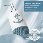 TideAndTales Luxury Nautical Bathroom Accessories Set (4 Piece) Rope and Anchor Beach Bathroom Decor with Ocean and Sea Theme Design, Countertop Coastal Soap Dispenser Set