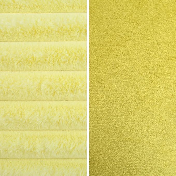 FUTEI Yellow Striped Decorative Throw Pillow Covers 12x20 Inch Set of 2,Rectangle Winter Decorations Couch Lumbar Pillowcase,Soft Cozy Faux Rabbit Fur & Velvet Back,Modern Home Decor for Bed