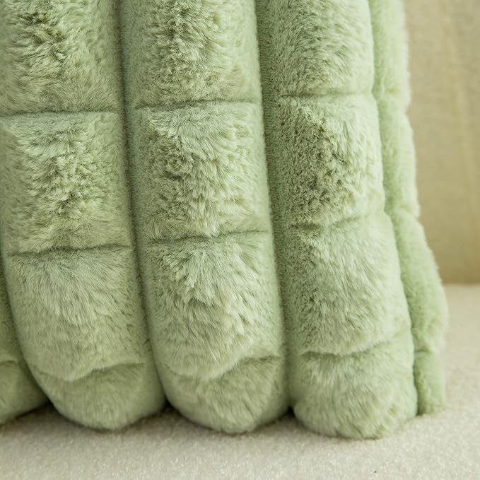 Neelvin Green Faux Fur Cozy Soft Plaid Decorative Throw Pillow Covers 16x16 inch Set of 2,Velvet Pillowcase Cushion Case for Sofa Couch