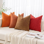 MIULEE Pack of 2 Christmas Decorative Throw Pillow Covers Soft Chenille Throw Pillows Solid Textured Cushion Covers for Couch Sofa Bedroom Living Room 18x18 Inch, Red