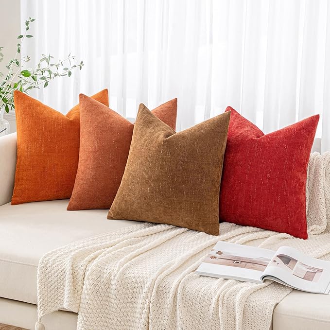 MIULEE Pack of 2 Christmas Decorative Throw Pillow Covers Soft Chenille Throw Pillows Solid Textured Euro Cushion Covers for Couch Sofa Bedroom Living Room 22x22 Inch, Red