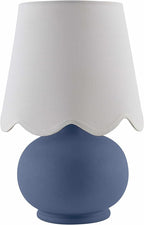 BoutiqueRugs Navarro Boho Ceramic Bedside Table Lamp for Bedroom Nightstand and Living Room - Shade Cotton - White, Blue - 13" H