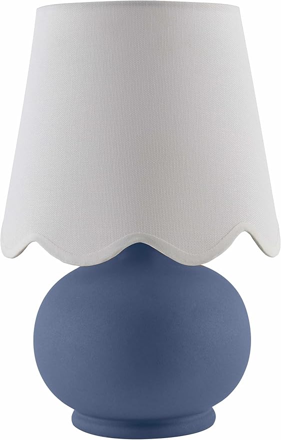 BoutiqueRugs Navarro Boho Ceramic Bedside Table Lamp for Bedroom Nightstand and Living Room - Shade Cotton - White, Blue - 13" H
