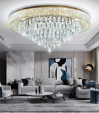 Modern Crystal Large Chandeliers LED Dimmable Flush Mount Ceiling Chandeliers for Living Room High Ceiling Entrance Foyer Bedroom