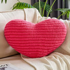 Hot Pink Heart Pillows, 12.9" Cute Heart Decorative Pillow, Stripe Heart Shaped Plush Throw Pillows for Bed