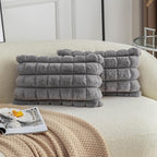 Neelvin Grey Faux Fur Cozy Soft Plaid Decorative Throw Pillow Covers 12x20 inch Set of 2,Velvet Pillowcase Cushion Case for Sofa Couch