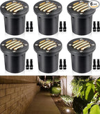 SUNVIE 12W Low Voltage Landscape Lighting Anti-Glare LED Well Lights(Grated Top) 12V-24V Waterproof Outdoor In-Ground Lights 3000K Landscape Lighting for Garden Yard Pathway 6 Pack with Connectors