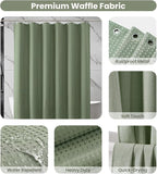 Inhousolu Fabric Shower Curtain Waffle Weave, Sage Green 230 GSM Heavy Duty, Weighted Hem, 14 Metal Hooks, Water Repellent, Machine Washable, Hotel Spa Luxury Bath Curtain Set, 72 x 72 Inch