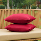 NiNi ALL Pack of 2 Decorative Outdoor Waterproof Pillow Covers Square Garden Linen Textured Cushion Sham Throw Pillowcase Set of 2 for Patio Farmhouse Garden Tent Couch 20x20 Inch Red