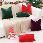 decorUhome Chenille Red Throw Pillow Covers 20x20 Inch Set of 2, Decorative Soft Couch Pillow Covers Solid Dyed Accent Velvet Farmhouse Neutral Square Christmas Pillow Cases for Sofa Bed Living Room