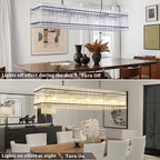 55 Inch Modern Rectangular Black Crystal Glass Chandeliers, Dining Room Chandeliers, for Living Room、Kitchen Island、Foyer, Water Ripple Chandelier, Adjustable Hanging Chandelier