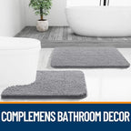 OLANLY Bathroom Rugs 24x16, Extra Soft Absorbent Chenille Bath Rugs, Rubber Backing Quick Dry, Machine Washable Bath Mats for Bathroom Floor, Tub and Shower, Home Decor Accessories, Grey