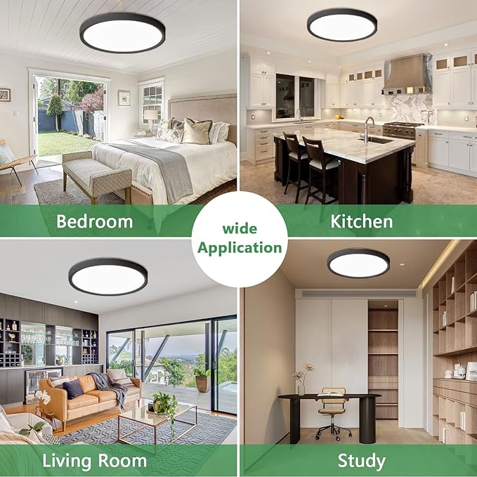 20 Inch Large LED Flush Mount Ceiling Light, 40W, 4350LM, 3000K/4000K/6000K CCT Selectable, Black Round Flat Panel Light, Fits for Hallway, Kitchen, Bedroom, Laundry Room