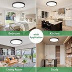 20 Inch Large LED Flush Mount Ceiling Light, 40W, 4350LM, 3000K/4000K/6000K CCT Selectable, Black Round Flat Panel Light, Fits for Hallway, Kitchen, Bedroom, Laundry Room