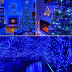 75.8 FT 200 LED Blue Christmas String Lights Outdoor & Indoor, Timer & Memory Function & 8 Modes, Extendable Ultra Bright Green Wire Mini Twinkle Lights for Xmas Tree Patio Holiday Party Garden Decor