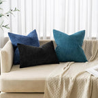 MIULEE Pack of 2 Decorative Throw Pillow Covers Soft Chenille Throw Pillows Solid Textured Lumbar Cushion Covers for Couch Sofa Bedroom Living Room 12x20 Inch, Black