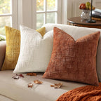 decorUhome Fall Rust Chenille Throw Pillow Covers 26x26 Set of 2 Thick Textured Slubby Couch Pillow Covers Farmhouse Accent Modern Neutral Decorative Pillow Cases for Bed Sofa Living Room