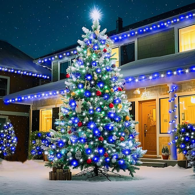 KNONEW 403FT 1000 LED Christmas Lights Outdoor String Light with 8 Modes and Timer Memory Waterproof Fairy Lights Decorations for Xmas Tree Yard Wedding Backdrop Decor(Blue and White)