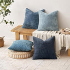 MIULEE Pack of 4 Couch Throw Pillow Covers 18x18 Inch Neutral Blue Soft Decorative Chenille Pillow Covers Farmhouse Accent Cushion Covers for Boho Western Home Coastal Decor Sofa Bedroom Living Room