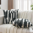 FUTEI Black Decorative Throw Pillow Covers 20x20 Inch Set of 2, Soft Tie-Dye Faux Rabbit Fur Striped Texture Cushion Case, Modern Home Decor for Couch Bed Living Room