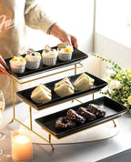LYEOBOH 3 Tier Serving Tray Set, Tiered Serving Stand with Platters, Serving Dishes for Entertaining Halloween Christmas Party, Collapsible Sturdier Stand & 14 Inch Large Platters for Food Display
