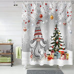 Vandarllin Christmas Gnome Shower Curtain, Winter Merry Christmas Tree Balls Shower Curtains Set with Hooks, Grey Waterproof Fabric Bathroom Curtains Decor Home Accessories,Stall 48 X 72 Inch